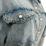 POL Frayed Denim Shacket Jacket Size L Blue Snap Front Distressed Western Style Photo 3