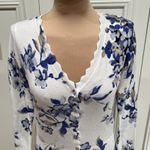White House | Black Market WHBM White Floral Cardigan Sweater Scalloped Cottagecore Tea Garden Party Photo 1