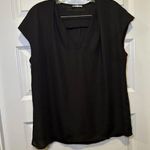 Adrienne Black V Neck Short Cap Sleeve Blouse L Photo 0