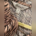 Honey & T Size M Black Tan Tiger Stripe Ruffle Sleeve Tie Neck Smocked Blouse Size M Photo 7