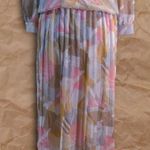 Leslie Fay Vintage  White Pink Multicolor Abstract Print Collared Midi Dress Photo 4