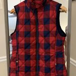 Kensie Navy Red Plaid Quilted Full Zip Puffer Vest Layering Womens Size Medium Photo 0