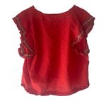 Ellison  Women's Size Large Red Embroidered Ruffled Sleeves‎ Blouse Photo 5