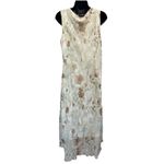 Meghan Matthews Cream/Green Floral Chiffon Tank Dress Size 16 Lined Ruffle Flowy Brown Photo 4