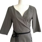 MUXXM Dress Gray Stretch Faux Wrap V Photo 2