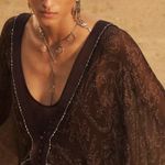 ZARA  linen dress mini bohemian hippie Chic brown Dress with Paisley Pattern Photo 8