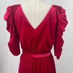 Vintage 80s Velvet Dress Belted A Line Ruched Puff Sleeve Hot Pink Womens XS Photo 7