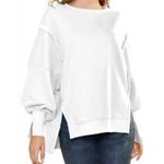 AUTOMET Womens Oversized Sweatshirts Casual Crew Neck Pullover Long Sleeve Slit White Size XL Photo 0