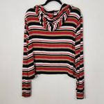 EXPRESS  Red Stripe Cropped Hoodie Size XL Striped Knit Top with Hoodie Photo 3