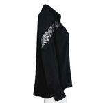T Tahari Shirt Womens Medium Black Popover Top Lace Insert Neutral Minimalist Photo 1