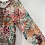 Figueroa & Flower Boho Floral Top Mixed Pattern Lace Pink Orange Tie Neck Size L Size L Photo 2