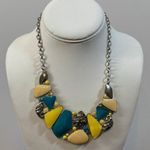 Matching Necklace Earrings Set Turquoise Yellow Stone Statement Silver Closure Blue Photo 3