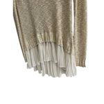 My Michelle  Sweater Knit Top Pleated Ruffle Hem Long Sleeve Boho Beige Gold‎ M Photo 1