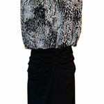 Suzi Chin Dress Black White Sheath Blouson Animal Print Ruched Black Skirt 8 EUC Photo 4