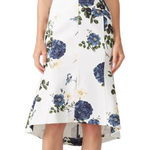 Nicholas Midi Dress Blue Rose Floral White Denim Flare Ruffle Hem Sleeveless 2 Photo 0