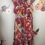 EXPRESS  Ladygang Burgundy Floral Satin Wrap Dress - Size - Medium Photo 0