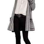 Lucky Brand Shawl Cardigan Open Black White Geometric Sweater Women’s 1X Warm Photo 1