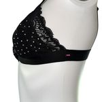 Large Victoria’s Secret PINK black lace bralette silver embroidered rhinestones​ Photo 2