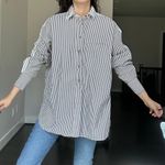 CLOSED Classic Oversized Stripe Shirt White and Grey Size Small Photo 1