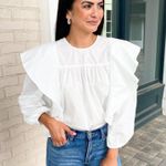 Pistola NWT Kaelynn Ruffle White Long Sleeve Cotton Blouse Photo 1