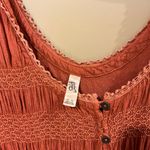 Free People Blue Bird Smocked Tunic Top Burnt Orange Boho Medium long sleeve Photo 12