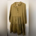 Uniqlo  Cotton Tiered 3/4-Sleeve Mini Dress khaki green Photo 3