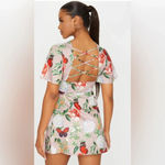 Pretty Little Thing NEW  Beige Floral Print Criss Cross Button Bodycon Dress Size 2 Photo 1
