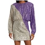 ROTATE Birger Christensen Billie Silver Purple Sequin Mini Cocktail Dress Size 2 Photo 3