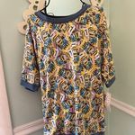 LuLaRoe  Jane Short Sleeve Sweatshirt, License Plates Logo, Large NWT Photo 1