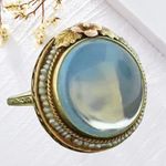 Women’s Golden Tone Stainless Steel Metal with Iridescent Pattern Size 6 NWT Blue Photo 0