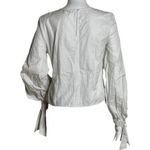 Milly Blouse Womens 4 Lorna Top White Gray Pinstripe Twisted Front Long Sleeve Photo 2