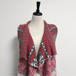 Anthropologie Sleeping On Snow Red Ivory Quillins Jacquard Open Vest Duster M/LP Size undefined Photo 1