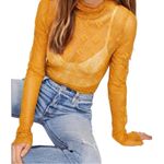 Free People Sweet Memories Sheer Gold / Yellow Lace Turtleneck Boho Shirt Small Photo 1