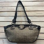 Vintage MC Woven Faux Leather Baguette Shoulder Bag 13.5x6.5 Y2K Fall Fashion Black Photo 1