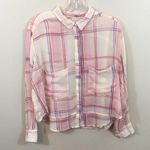 Anthropologie  Holding Horses Brushed Plaid Cream/Pink Sheer Button Down Top Photo 4