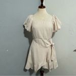 Trixxi Women Elegant Fit and Flare Cream Off-Shoulder Faux-Wrap Dress Size L Photo 1