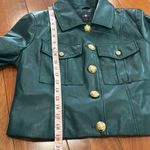 7 For All Mankind  Womens Faux Leather Gold Button Up Crop Jacket Green Size L Photo 8
