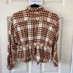 We The Free  Cream and Tan Plaid Button-Down Shirt Photo 3