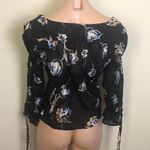 Free People  Square Neck Floral Peasant Top Black Photo 3