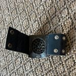 Rebel Designs Round Disc with Metal Rim Leather Cuff Wrist Bracelet Blue Photo 6