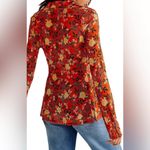 Free People  Lucky Shirtee Orange Ruched Floral Long Sleeve Button Blouse Top XS Photo 1