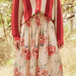 THE GREAT 100% Silk Viola Echo Rose Floral Print Maxi Skirt Size 2 Red Photo 0