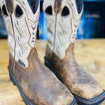 Ariat Wolverine size 5.5 Brown and tan leather cowboy work boots with steel toe Photo 0