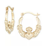 Claddagh Round Hoop Earrings in Solid 14k Gold, 3/8" Yellow Photo 0