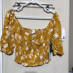 BP New Claudia Sulewski Crop Top Womens S Mustard Yellow Floral Smocked Boho Photo 1