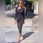 ZARA Blogger’s Favorite Black Asymmetric Neck Midi Slit Draped Dress Size M Photo 3
