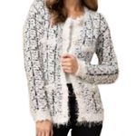 Entro Cream/Black Eyelash Metallic Cardigan Sz M Women Photo 0