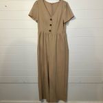 SheIn Button-Front Brown Jumpsuit Neutral Minimalist Size Small Photo 1