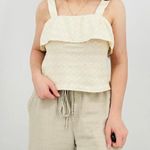 Madewell boho coastal ivory pointelle crochet ruffle tank top 100% cotton s Photo 2