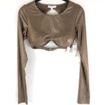 Good American Mocha Foil Crop Top With Underwire Long Sheer Sleeve 2 US M Photo 0